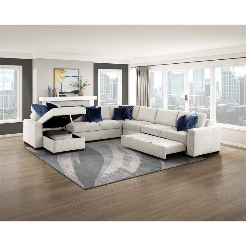 Lexicon Isla Microfiber 5-Piece Sectional with Reversible Chaise in Beige