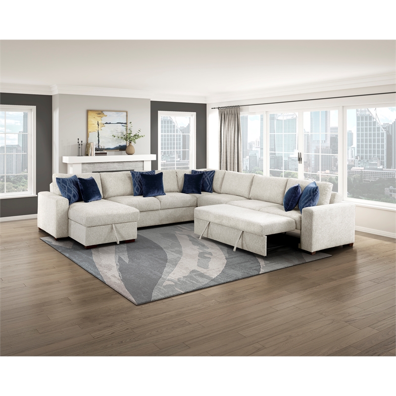Lexicon Isla Microfiber 5-Piece Sectional with Reversible Chaise in Beige