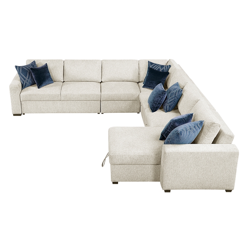 Lexicon Isla Microfiber 5-Piece Sectional with Reversible Chaise in Beige