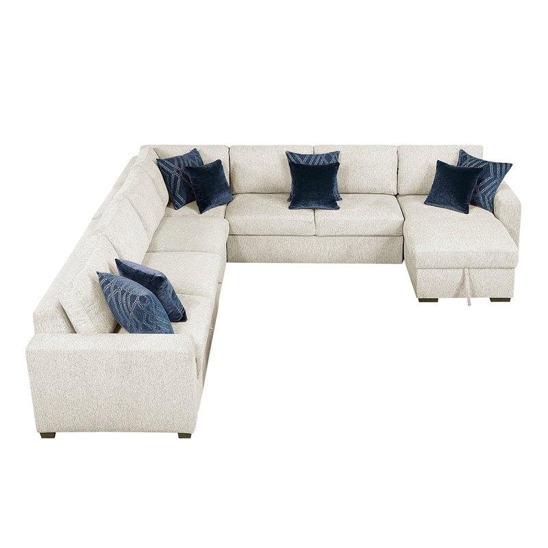 Lexicon Isla Microfiber 5-Piece Sectional with Reversible Chaise in Beige