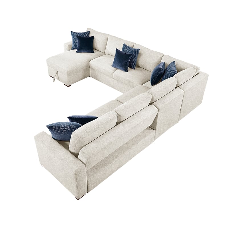 Lexicon Isla Microfiber 5-Piece Sectional with Reversible Chaise in Beige