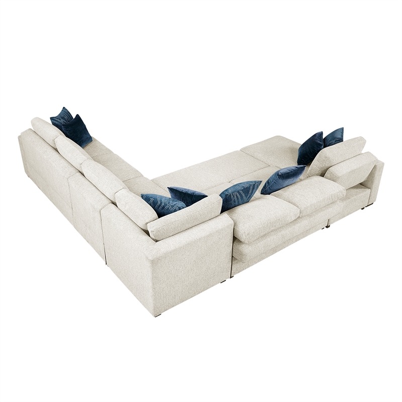 Lexicon Isla Microfiber 5-Piece Sectional with Reversible Chaise in Beige