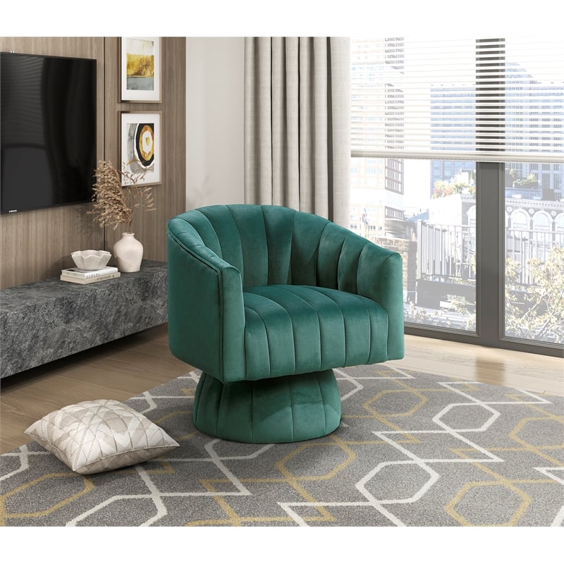 Lexicon Lonita Velvet Swivel Chair in Dark Green