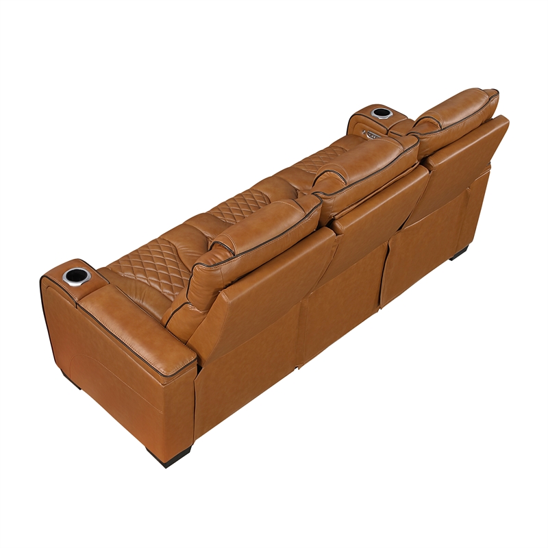 Lexicon Apex Leather Power Double Reclining Sofa with Power Headrests in Brown