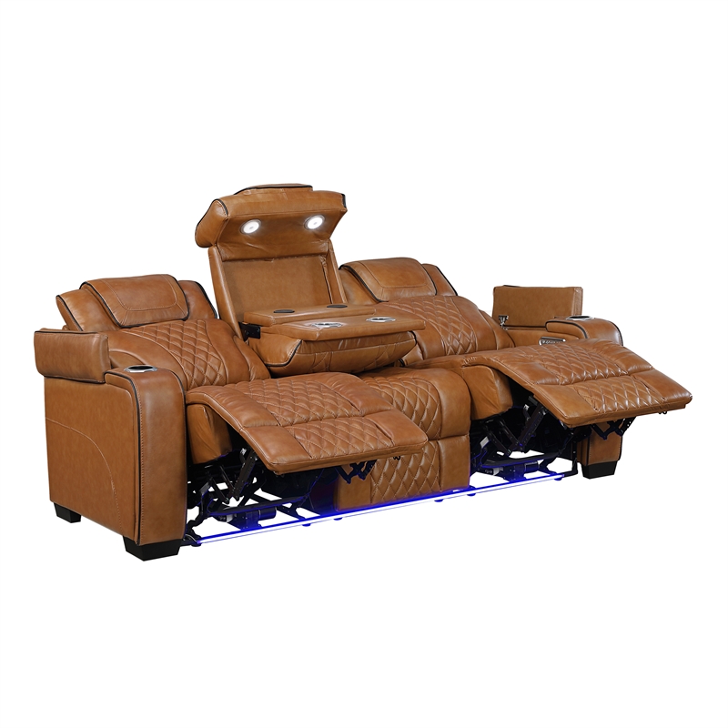 Lexicon Apex Leather Power Double Reclining Sofa with Power Headrests in Brown