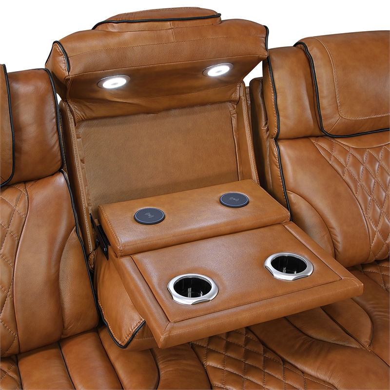 Lexicon Apex Leather Power Double Reclining Sofa with Power Headrests in Brown