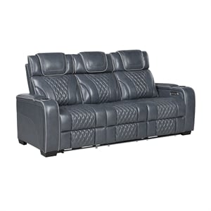 Lexicon Apex Leather Power Double Reclining Sofa with Power Headrests in Blue