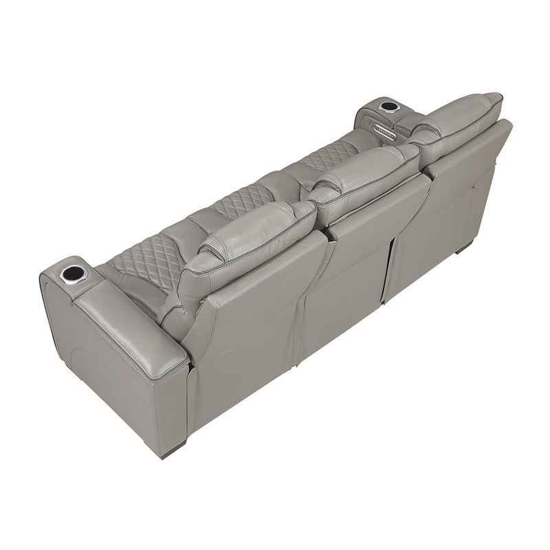 Lexicon Apex Leather Power Double Reclining Sofa with Power Headrests in Gray