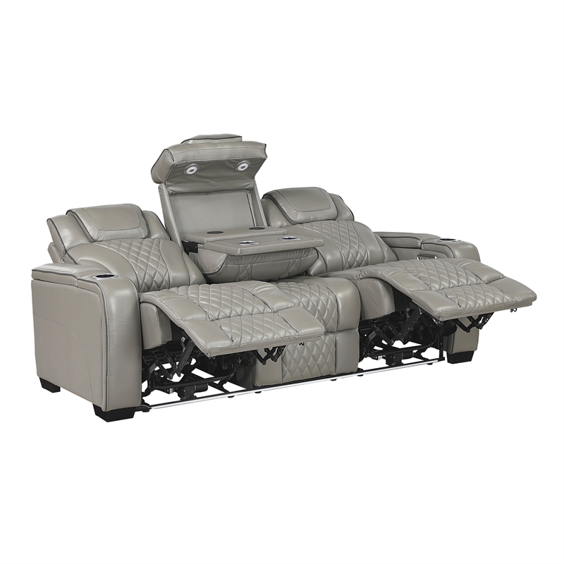 Lexicon Apex Leather Power Double Reclining Sofa with Power Headrests in Gray