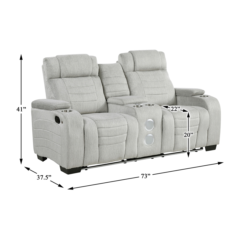 Lexicon Ronan Microfiber Dbl Reclining L. Seat with Center Console in Light Gray