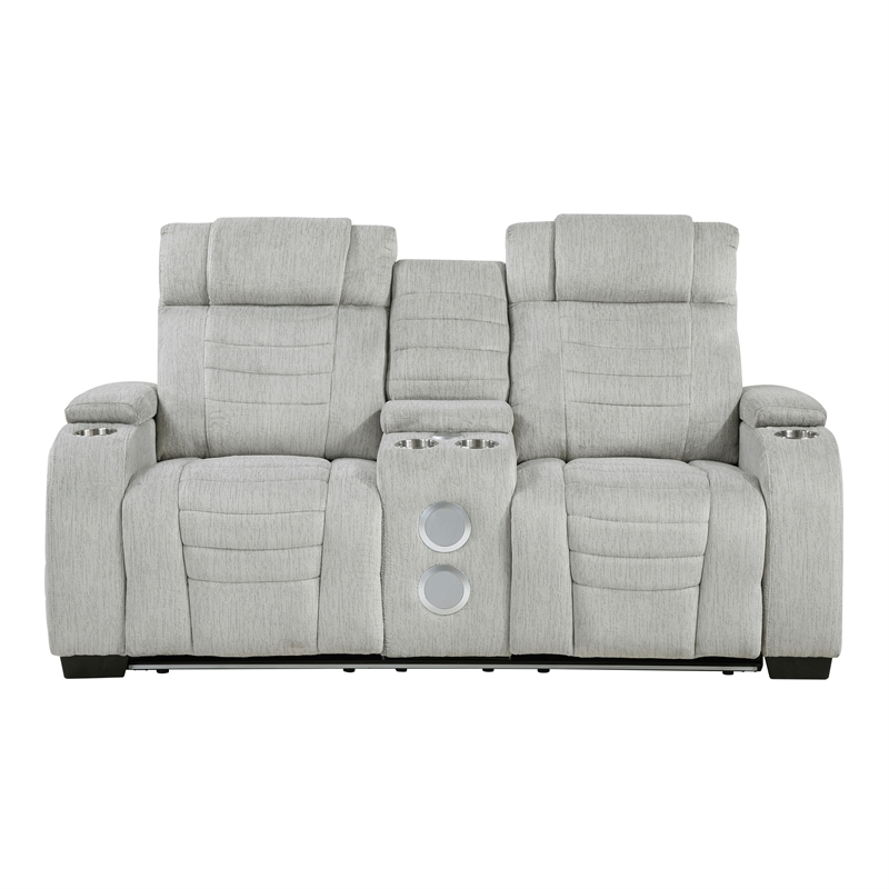 Lexicon Ronan Microfiber Dbl Reclining L. Seat with Center Console in Light Gray