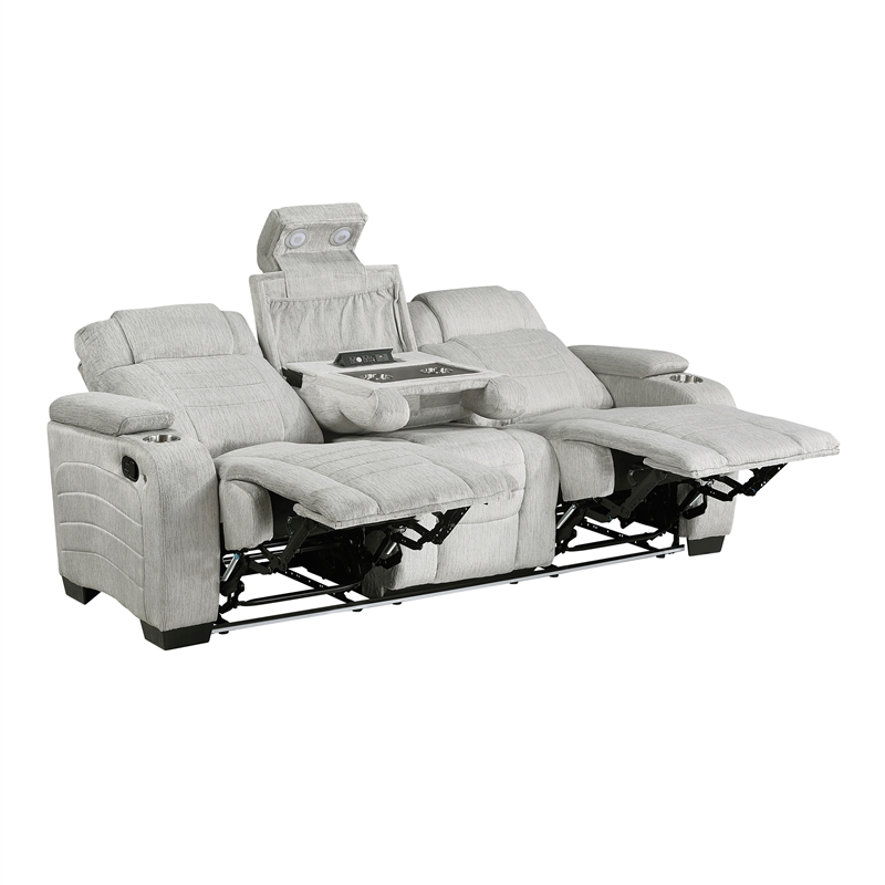 Lexicon Ronan Microfiber Double Reclining Sofa in Light Gray