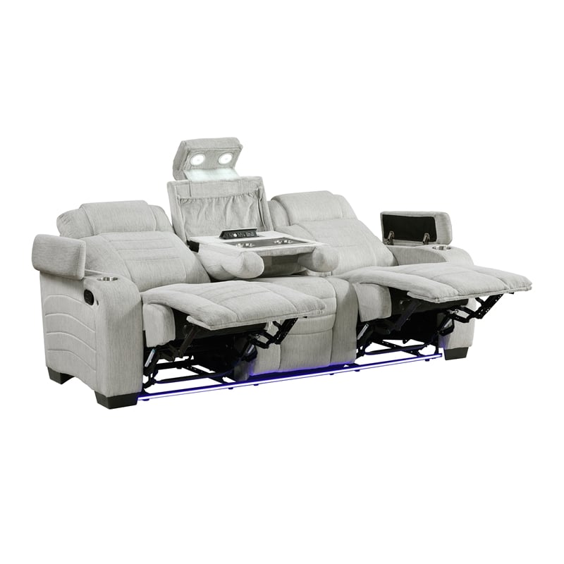 Lexicon Ronan Microfiber Double Reclining Sofa in Light Gray