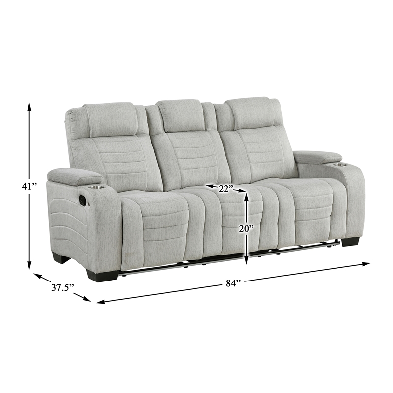 Lexicon Ronan Microfiber Double Reclining Sofa in Light Gray