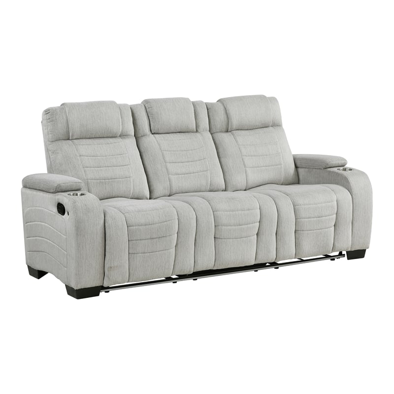 Lexicon Ronan Microfiber Double Reclining Sofa in Light Gray
