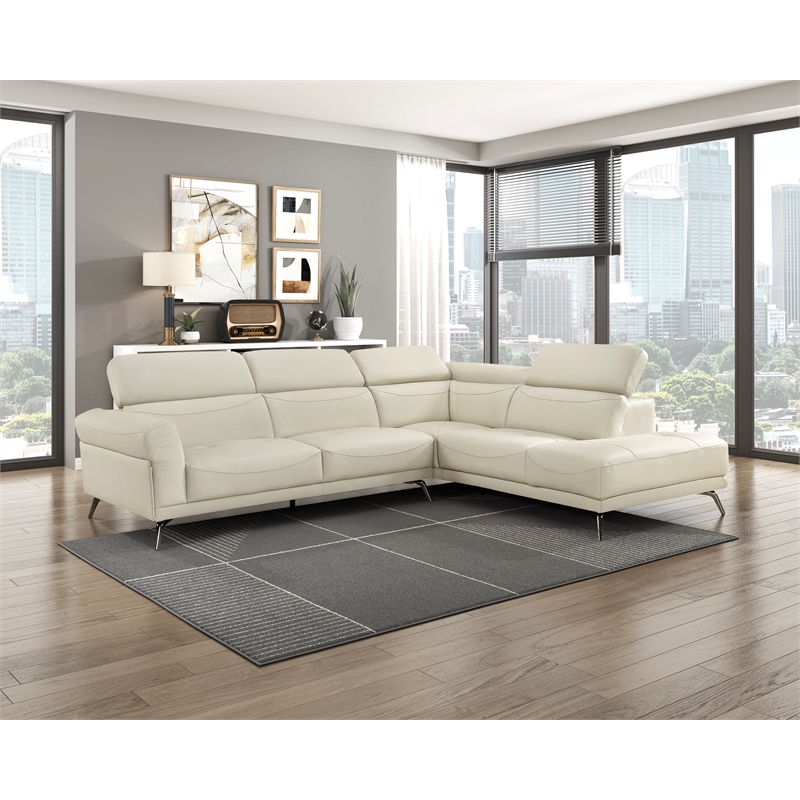 Lexicon Giselle Leather 2-Piece Sectional with Right Side Chaise in Beige