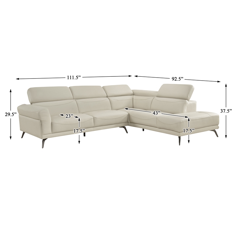 Lexicon Giselle Leather 2-Piece Sectional with Right Side Chaise in Beige