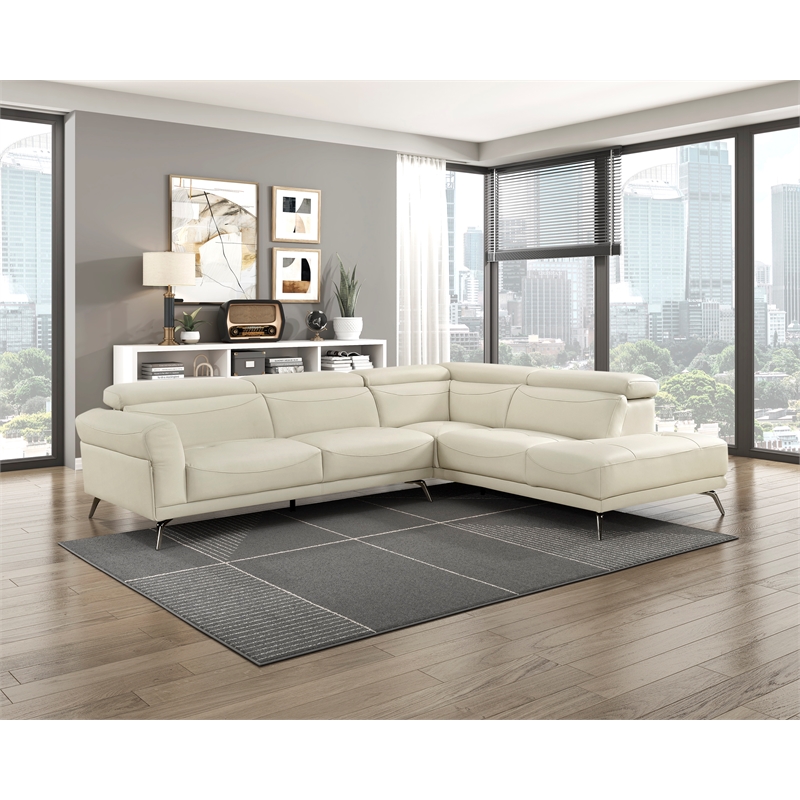 Lexicon Giselle Leather 2-Piece Sectional with Right Side Chaise in Beige