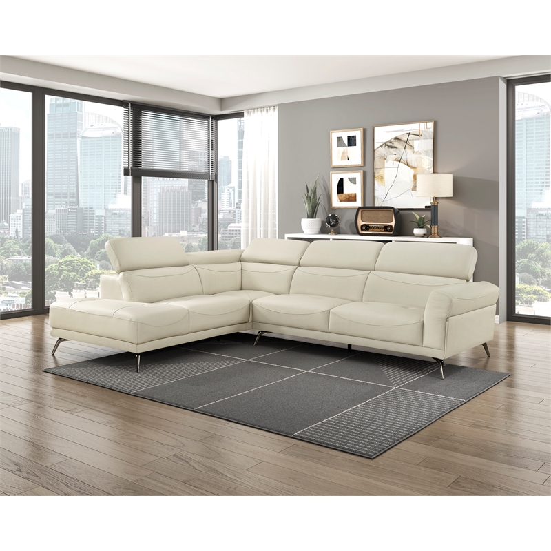Lexicon Giselle Leather 2-Piece Sectional with Left Side Chaise in Beige