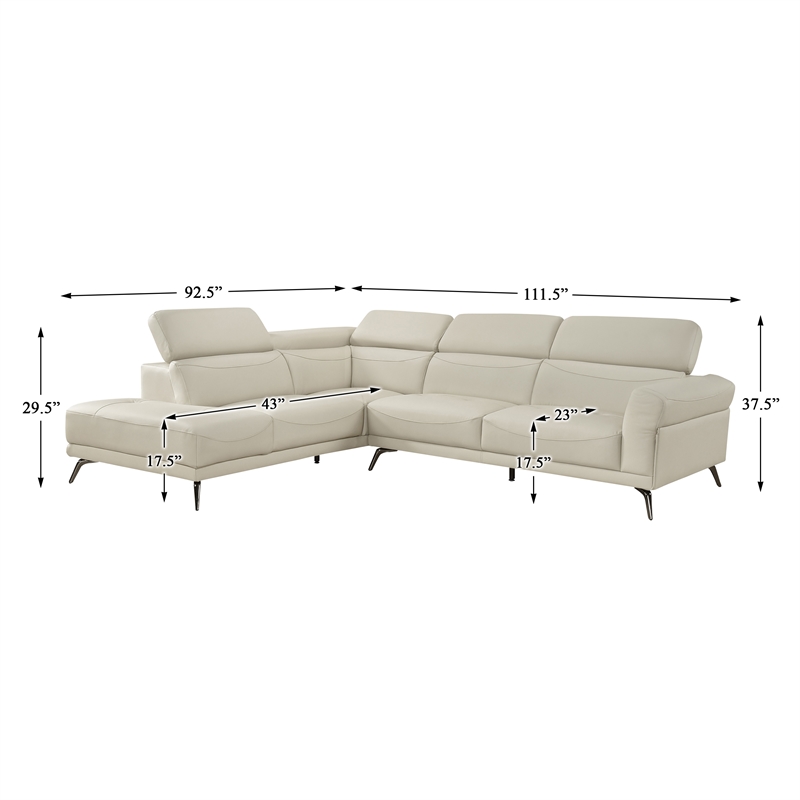 Lexicon Giselle Leather 2-Piece Sectional with Left Side Chaise in Beige