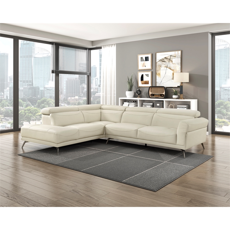Lexicon Giselle Leather 2-Piece Sectional with Left Side Chaise in Beige