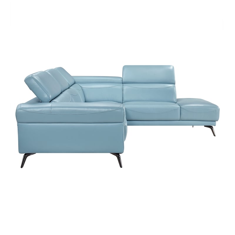 Lexicon Giselle Leather 2-Piece Sectional with Right Side Chaise in Blue