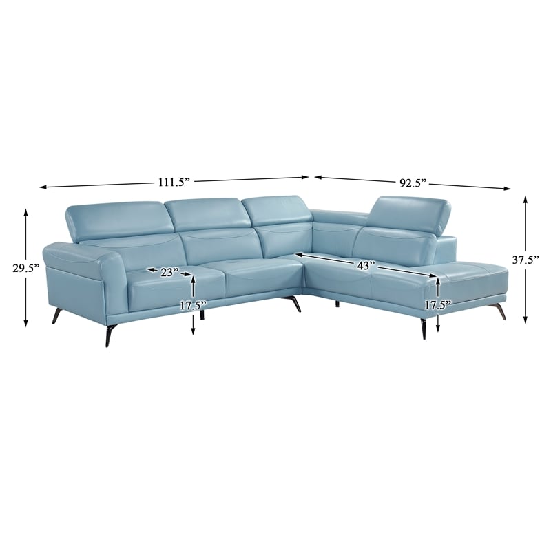 Lexicon Giselle Leather 2-Piece Sectional with Right Side Chaise in Blue