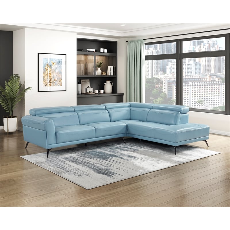 Lexicon Giselle Leather 2-Piece Sectional with Right Side Chaise in Blue
