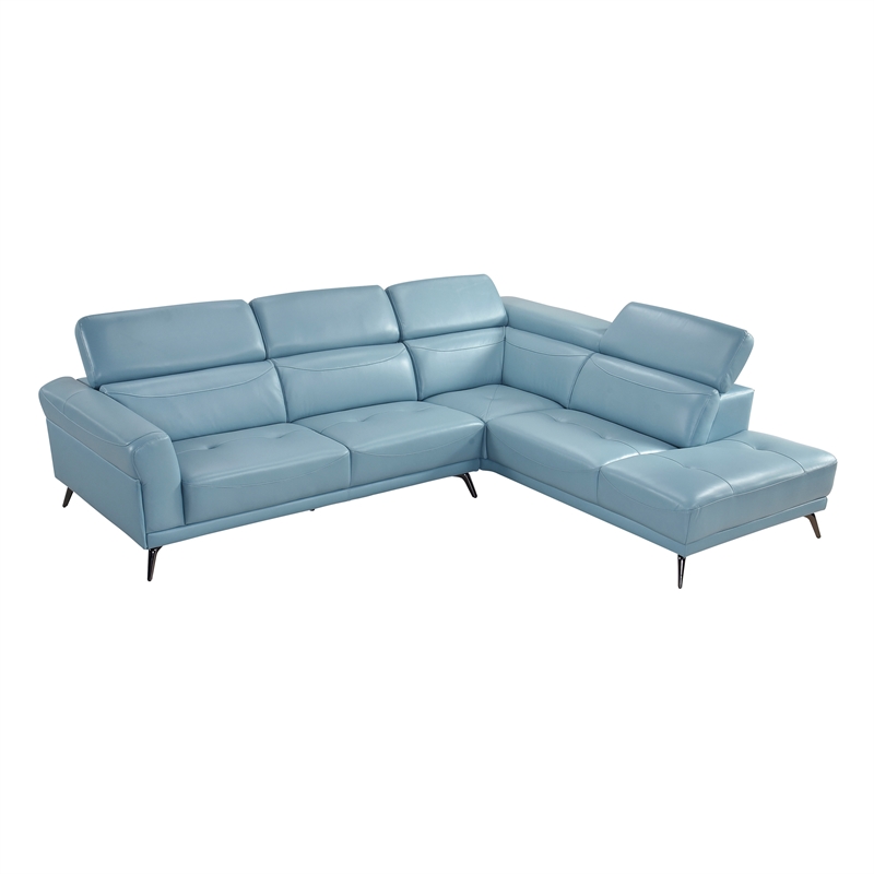 Lexicon Giselle Leather 2-Piece Sectional with Right Side Chaise in Blue