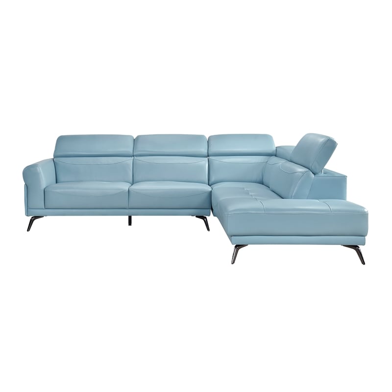 Lexicon Giselle Leather 2-Piece Sectional with Right Side Chaise in Blue