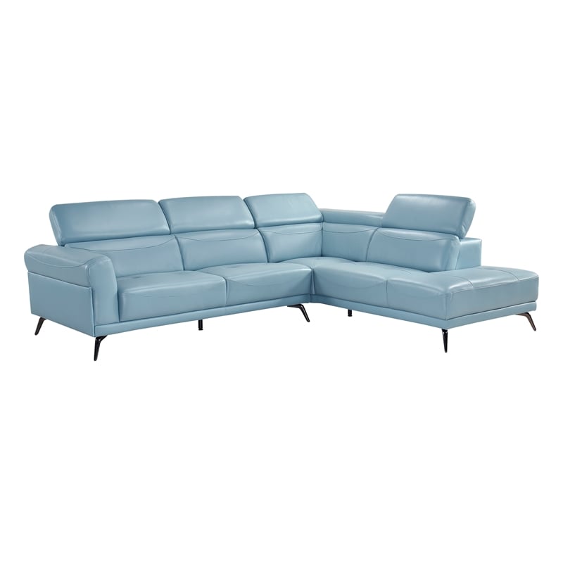Lexicon Giselle Leather 2-Piece Sectional with Right Side Chaise in Blue