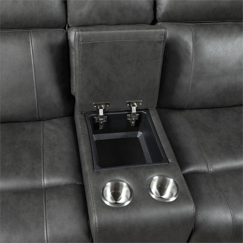 Lexicon Kellen Microfiber Power Double Reclining Love Seat in Smoky Gray