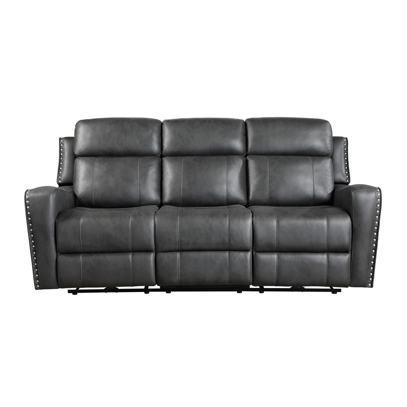 Lexicon Kellen Microfiber Power Double Reclining Sofa in Smoky Gray