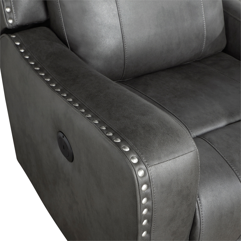 Lexicon Kellen Microfiber Power Double Reclining Sofa in Smoky Gray