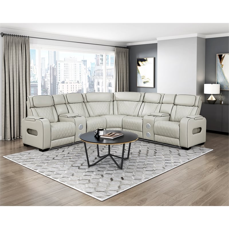 Lexicon Fairway Faux Leather 3-Piece Pwr Rclng Sectional with Consoles in Taupe