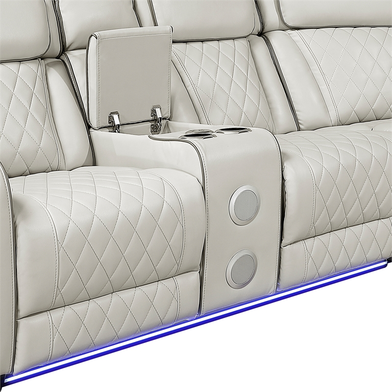 Lexicon Fairway Faux Leather 3-Piece Pwr Rclng Sectional with Consoles in Taupe