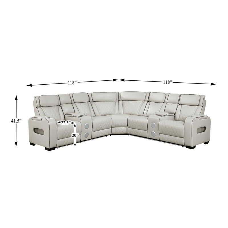 Lexicon Fairway Faux Leather 3-Piece Pwr Rclng Sectional with Consoles in Taupe