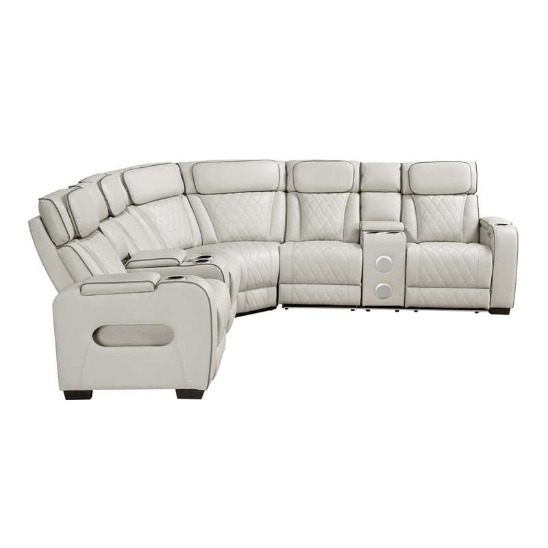 Lexicon Fairway Faux Leather 3-Piece Pwr Rclng Sectional with Consoles in Taupe