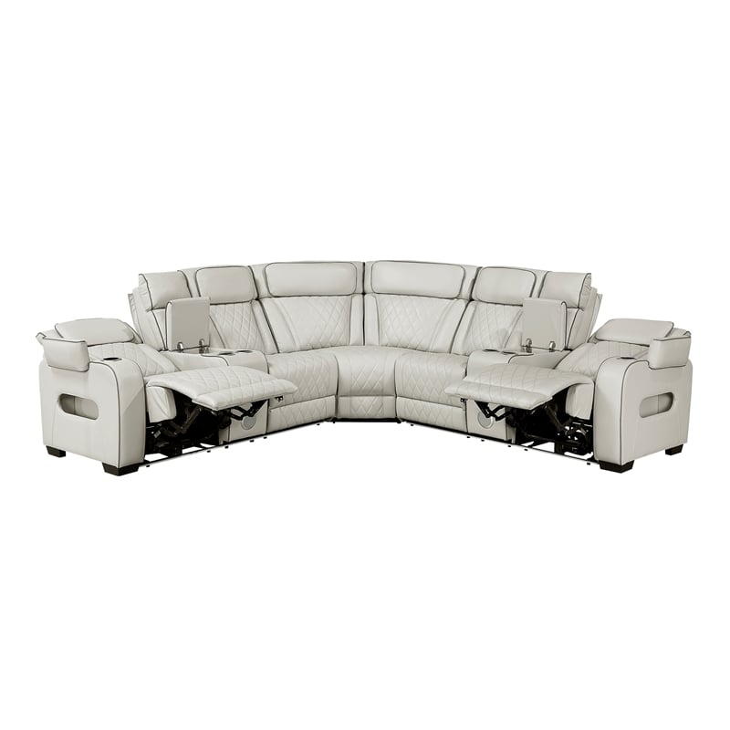 Lexicon Fairway Faux Leather 3-Piece Pwr Rclng Sectional with Consoles in Taupe
