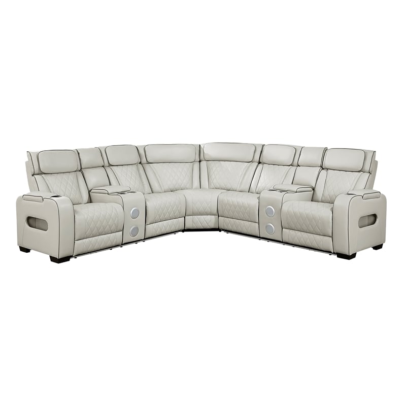 Lexicon Fairway Faux Leather 3-Piece Pwr Rclng Sectional with Consoles in Taupe