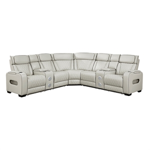 Lexicon Fairway Faux Leather 3-Piece Pwr Rclng Sectional with Consoles in Taupe