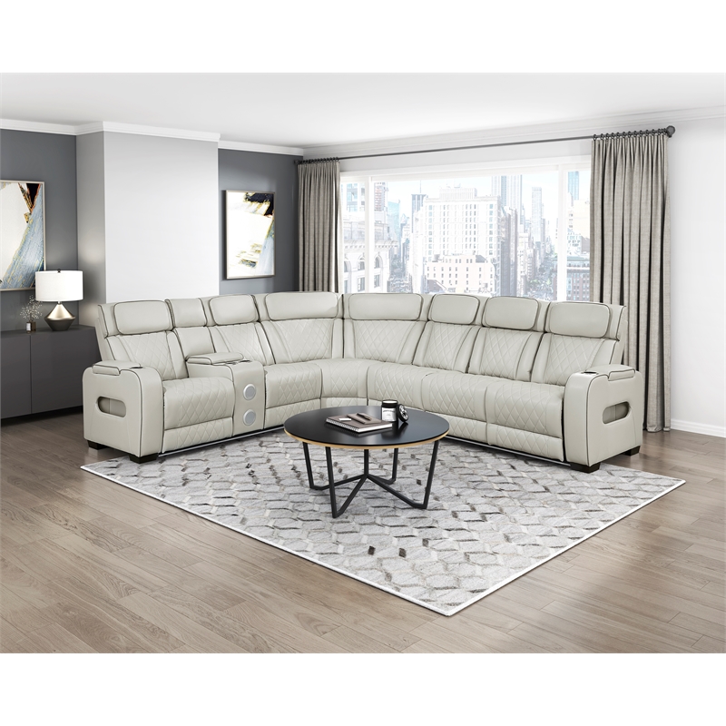 Lexicon Fairway Faux Leather 3-Piece Pwr Rclng Sectional in Taupe
