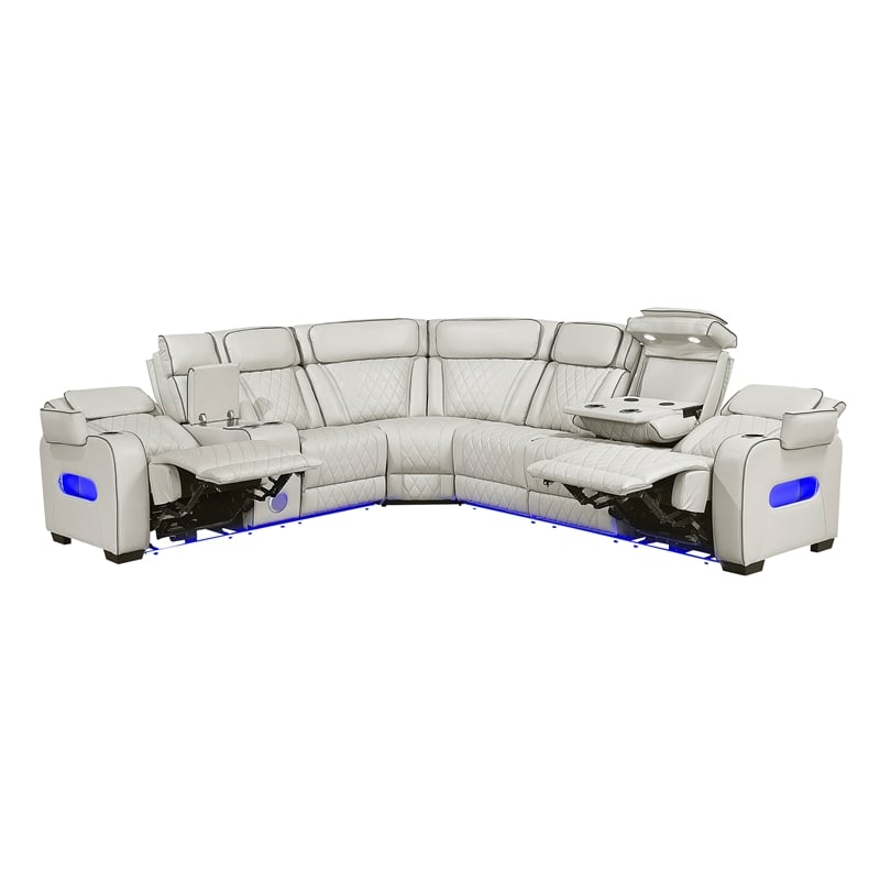 Lexicon Fairway Faux Leather 3-Piece Pwr Rclng Sectional in Taupe