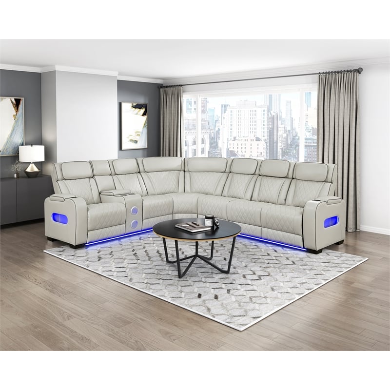 Lexicon Fairway Faux Leather 3-Piece Pwr Rclng Sectional in Taupe