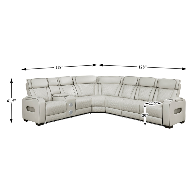 Lexicon Fairway Faux Leather 3-Piece Pwr Rclng Sectional in Taupe