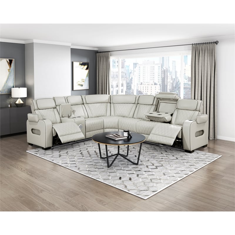 Lexicon Fairway Faux Leather 3-Piece Pwr Rclng Sectional in Taupe