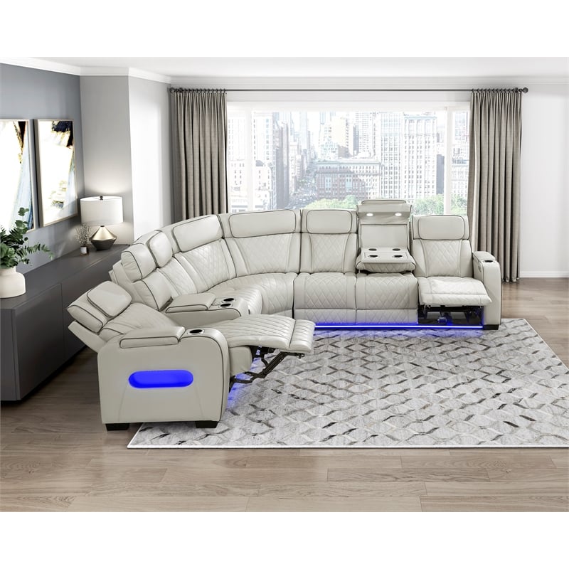 Lexicon Fairway Faux Leather 3-Piece Pwr Rclng Sectional in Taupe