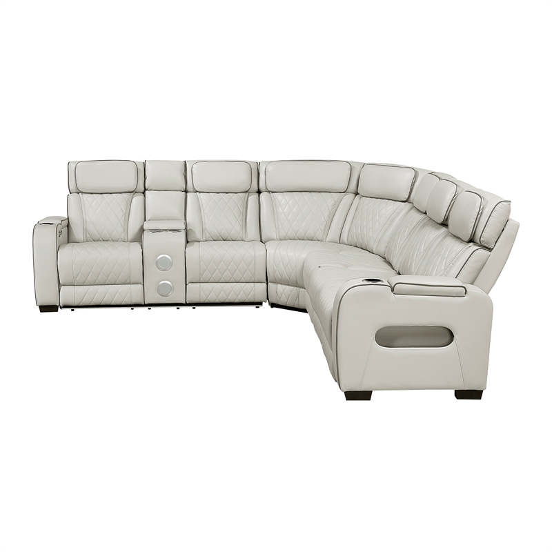 Lexicon Fairway Faux Leather 3-Piece Pwr Rclng Sectional in Taupe