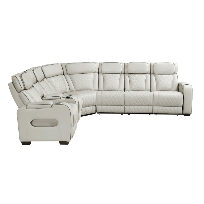 Lexicon Fairway Faux Leather 3-Piece Pwr Rclng Sectional in Taupe