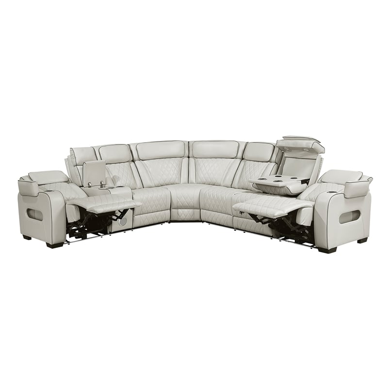 Lexicon Fairway Faux Leather 3-Piece Pwr Rclng Sectional in Taupe
